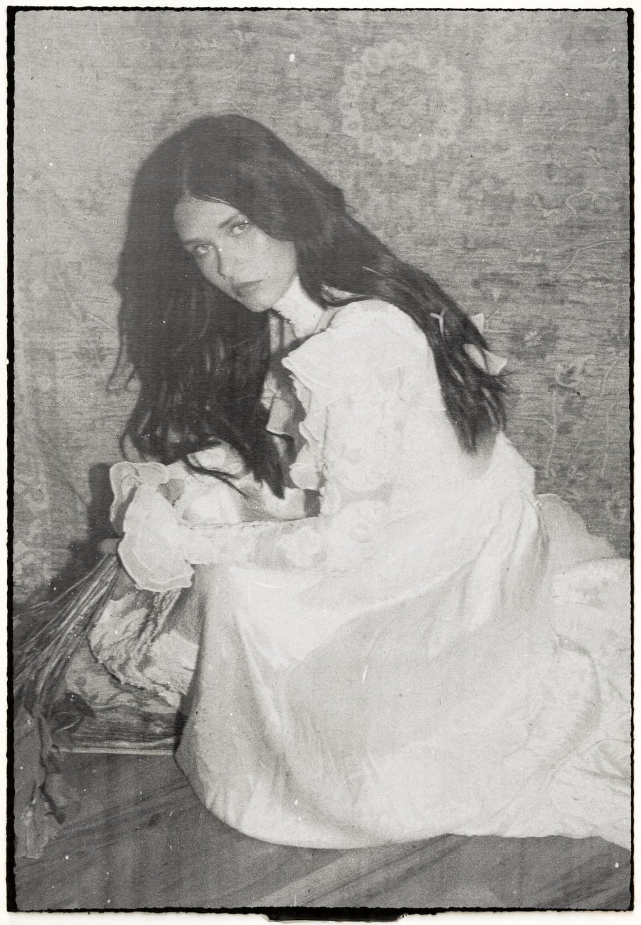 Vintage bride on stone steps